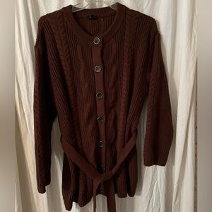 Talbots belted cable knit cardigan brown